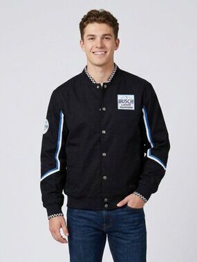 Mens BomberJacket Black Blue Racing Streetwear Y2K NASCAR Racing Tailgate Size M